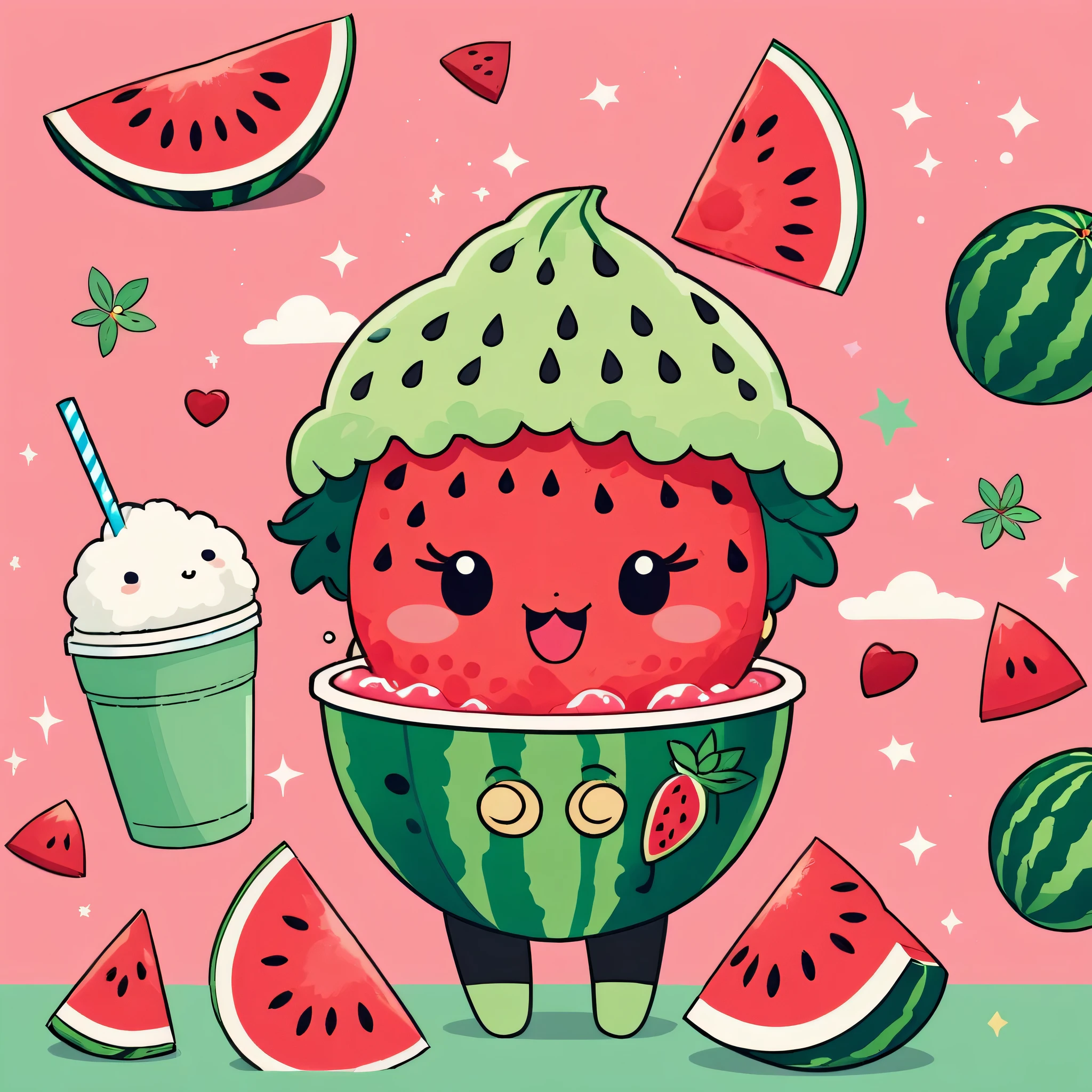 Micho style, Kawaii Design, Watermelon shaved ice