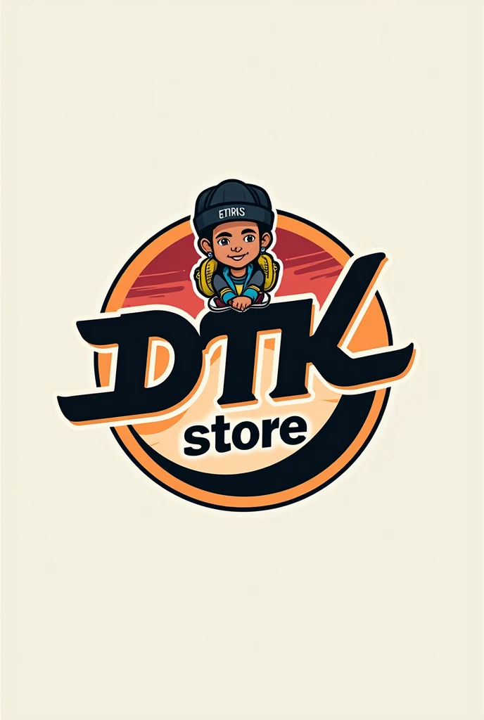 Make logo of DTK word skateboard style add store smallfont at the buttom and circle around and add small hiphop boy in that