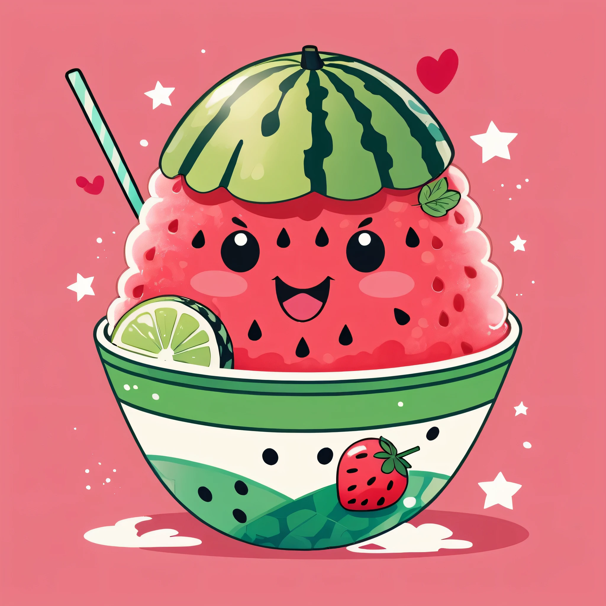 Micho style, Kawaii Design, Watermelon shaved ice