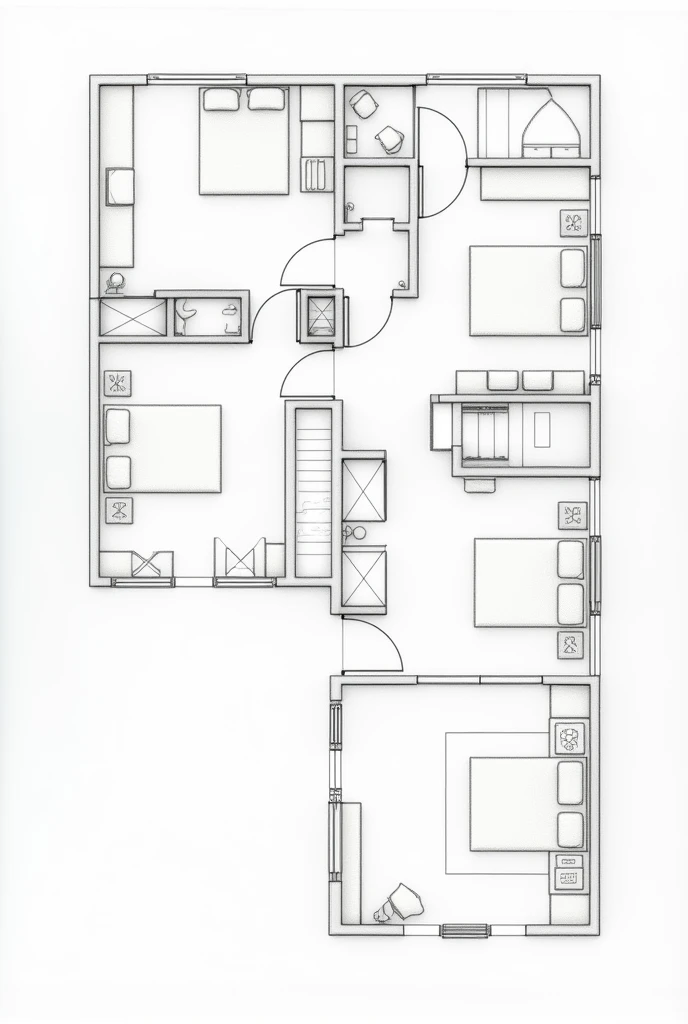 groundloor plan of two story house engineer drafting black and white sketch, no any write.