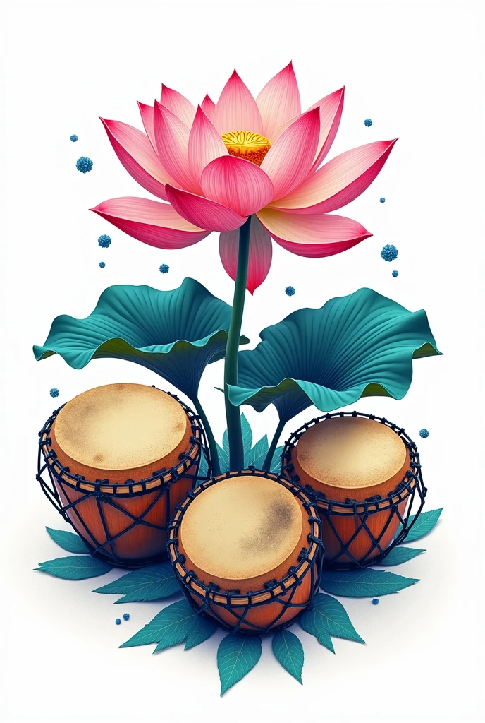 A image with the national flower of Nicaragua and marching drums such as bongos, bass drums and snare drums
with a phrase in blue color "Banda Rítmica El Galope 2024" using a white background