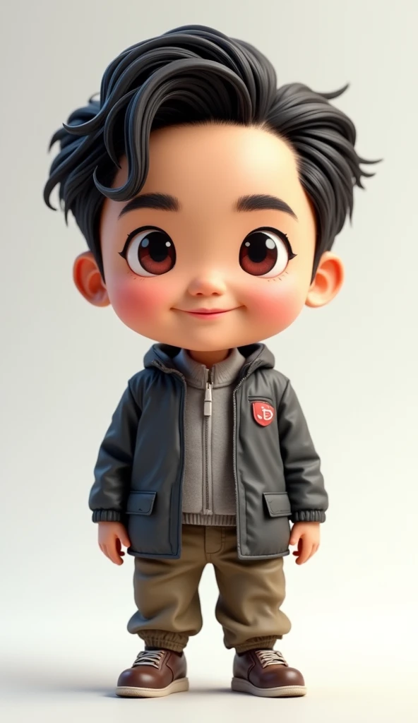 Stephen Chow's realistic style head, Q version cute character human body shape, face and body facing me, I can see the whole body.