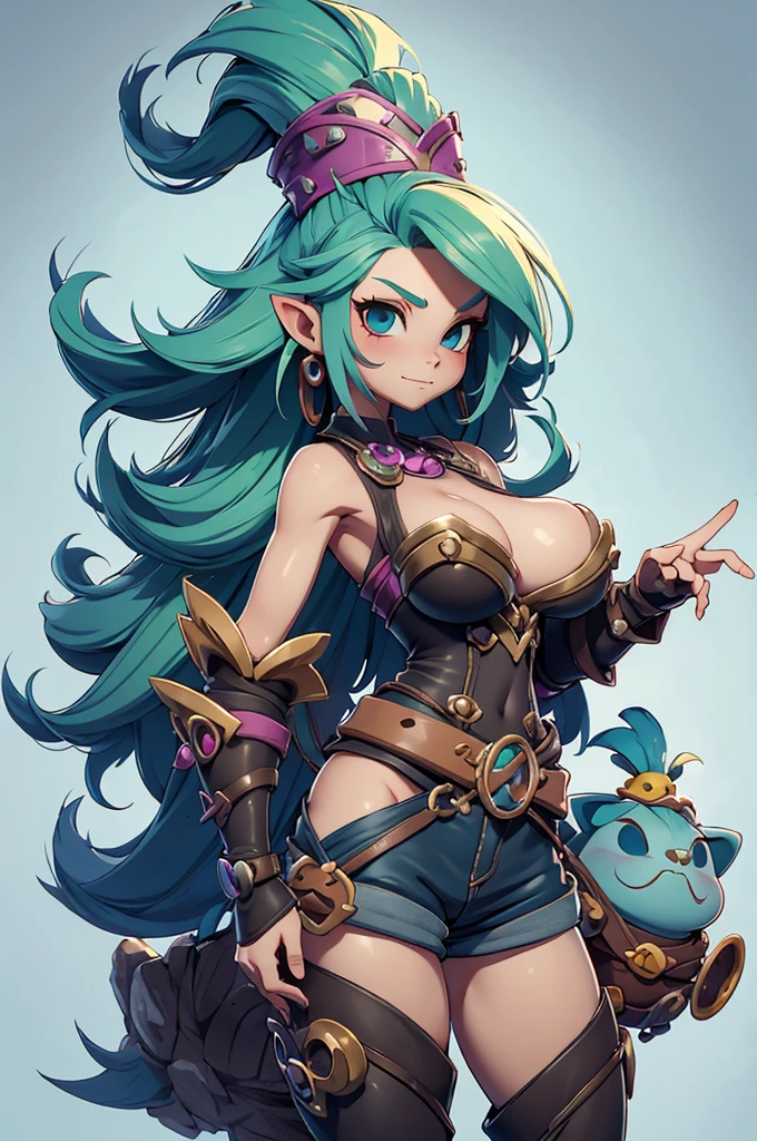 Rayman Legends style tree, character estilo art rayman legends, girl and boy, fully body, viking style, Giant Accessories,Giant Monster, big breats,Little bunny, (shorts),big breast, sensuality, wizard, covered with cover, Cover covering the head, ar mysterious