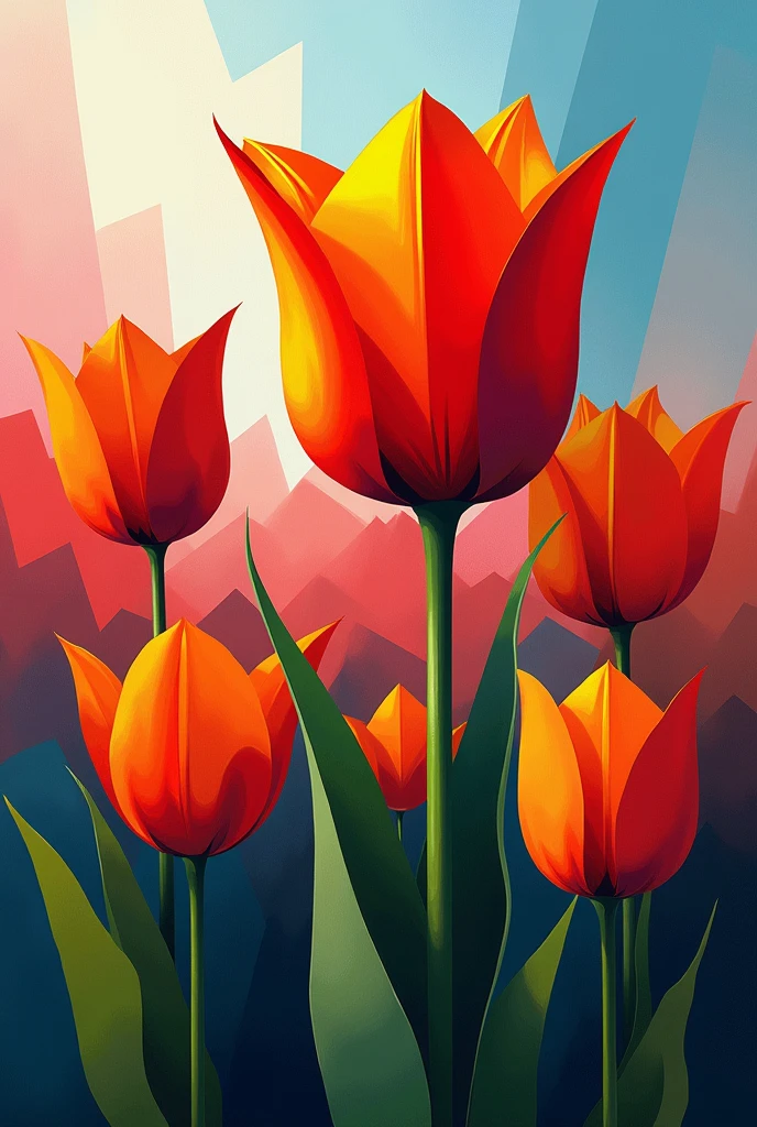 can u make a tulips abstraction cubism artwork that is easy to made. can u make the cubism more visible but make it easy. also the background make it cubism