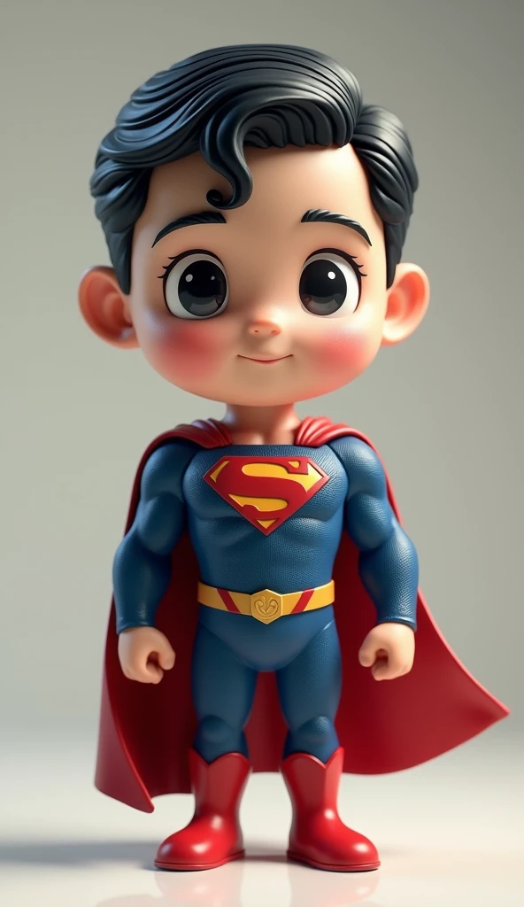 Superman's realistic style head, Q version of the cute character's human body shape, the face and body are facing me, and the whole body can be seen.
