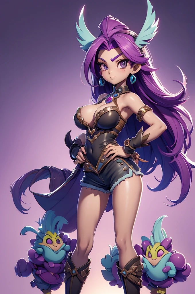 arvore estilo rayman legends, character estilo art rayman legends, girl and boy, corpo inteiro, ESTILO VIKING, acessórios gigantes,giant monster, big breats,Little bunny, (shorts),big breast, sensuality, caçadora