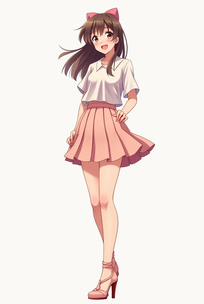 粉白Short skirt,student,Short skirt,whole body,High heel,Smile