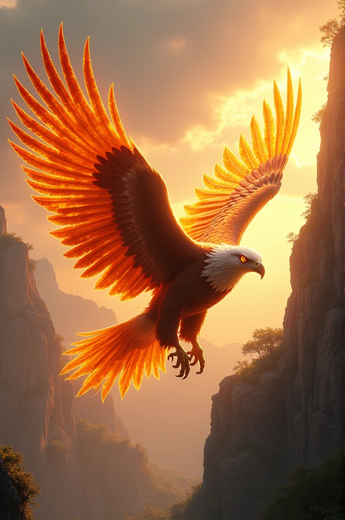An eagle with wings of flame