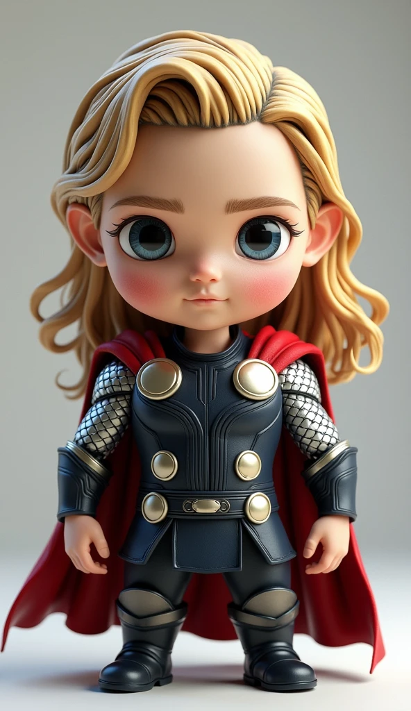 Thor's realistic style head, Q version of the cute character's human body shape, the face and body are facing me, and the whole body can be seen.