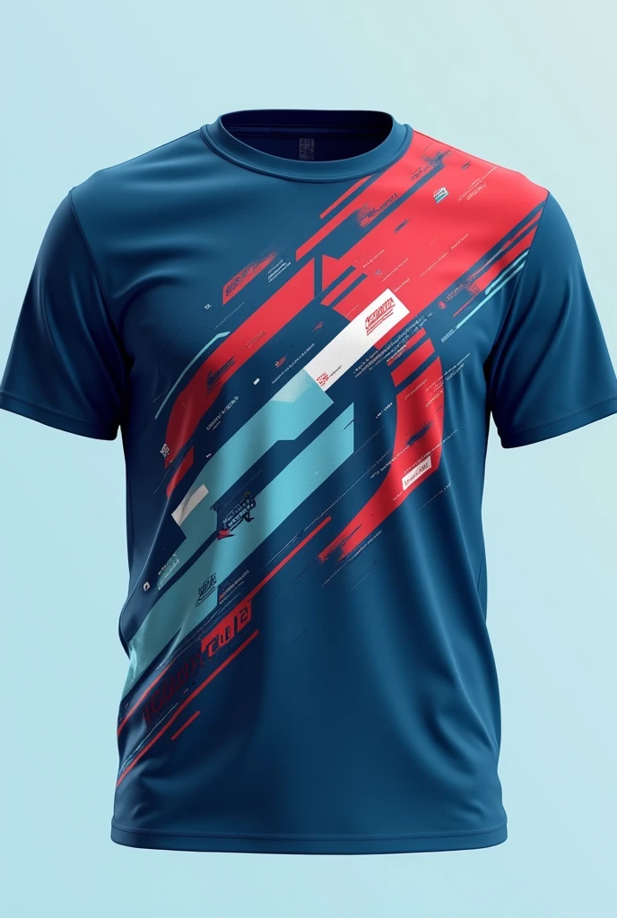 Interclass T-shirt front and back Colors: sea blue, white and red 