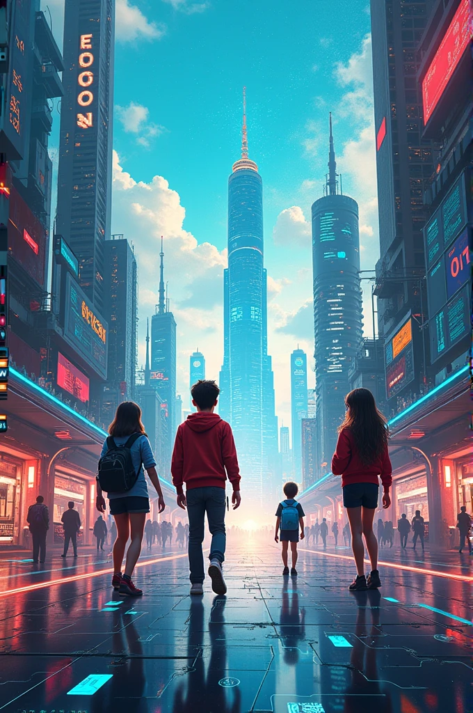 Create a futurism style of painting related to the Theme: From Clicks to Progress: Youth Digital Pathways for Sustainable Development