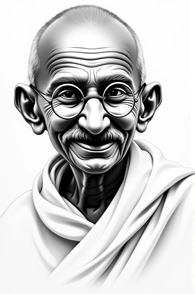 Mahatama Gandhi black and white sketch with fully motivated
