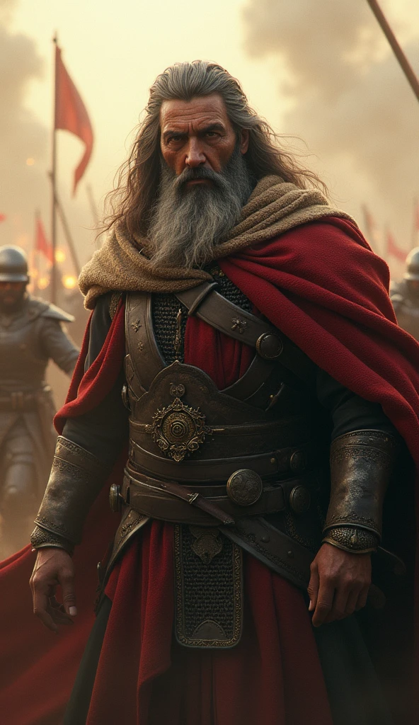  Hyper realistic saladin character design, smoke , photorealistic , octane render, unreal engine 5 , 1 8k, hyper detailed , diffuse lighting , 8k . Scene of a raging combat, background of chaos and conflict 