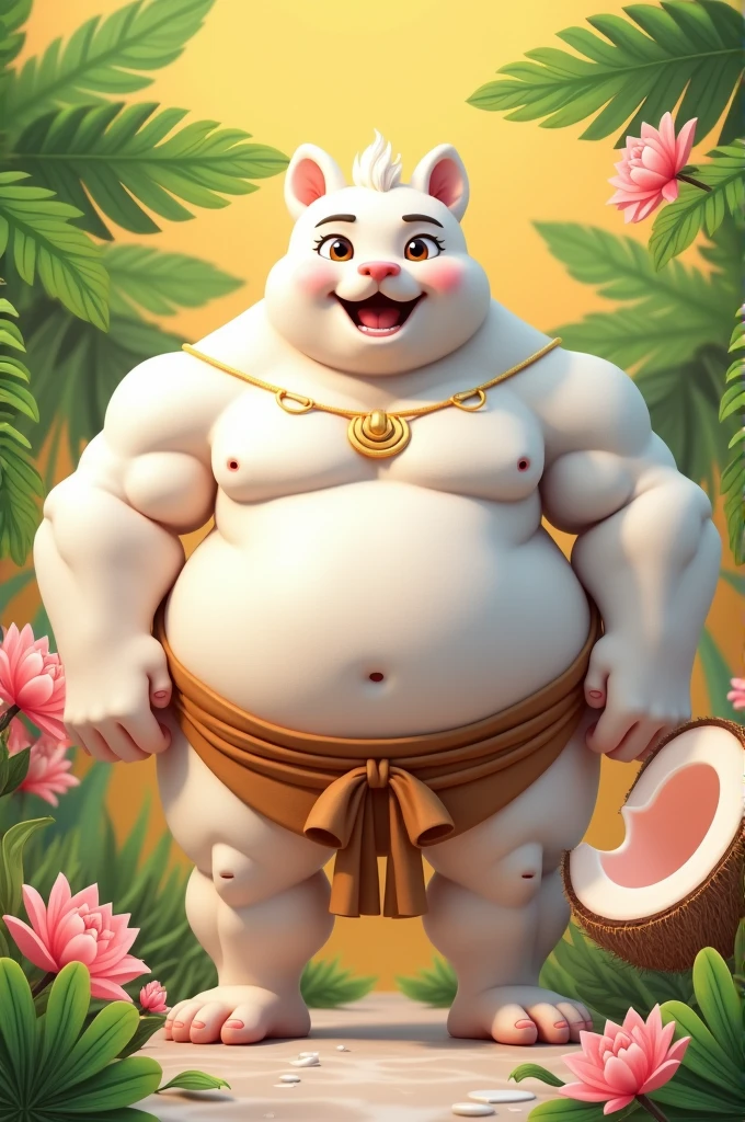 Make me a mascot look strong and the theme is culinary from indonesia that called Es Selendang Mayang.Make the character dominant white