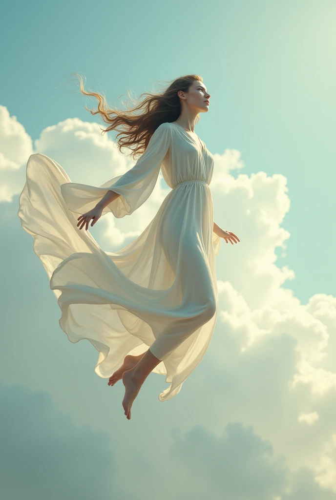 A woman is flying