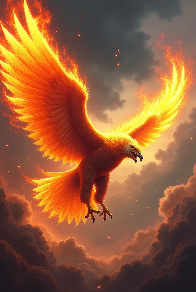 Un'aquila con le ali di fiamma e che combatte