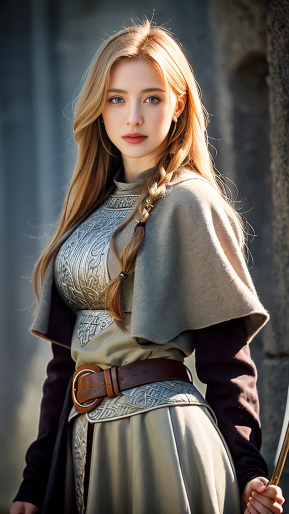 masterpiece, (Emma of Normandy from the 2022 Vikings Valhalla series:1.2), Beautiful girl from Normandy1person's,1 female、(((((Big Breasts))))),(((Huge breasts))) , Mature Woman,(((Big Breasts)))、(((Chair with broad sword)))、volumptuous body、 (Traditional medieval costume:1.2), ((medieval image))、In the dark, dark battlefield forest setting, Strike a pose for the camera, Low - Angle, Spring 24 mm, (((Sharp focus:1.5))), (((Sharpening depth:1.5))), (Realistic:1.5), (Skin Texture:1), 超High resolution.Realistic:1.4, 超High resolution、((medieval image))、Woman with a big sword、, High resolution, (Skin Texture:1.1), Highest quality, 超High resolution, (Realistic: 1.4), RAW Photos, By Ellen von Unwerth, Nikon D850 film stock photos, F1.6 Lenses, Rich colors,