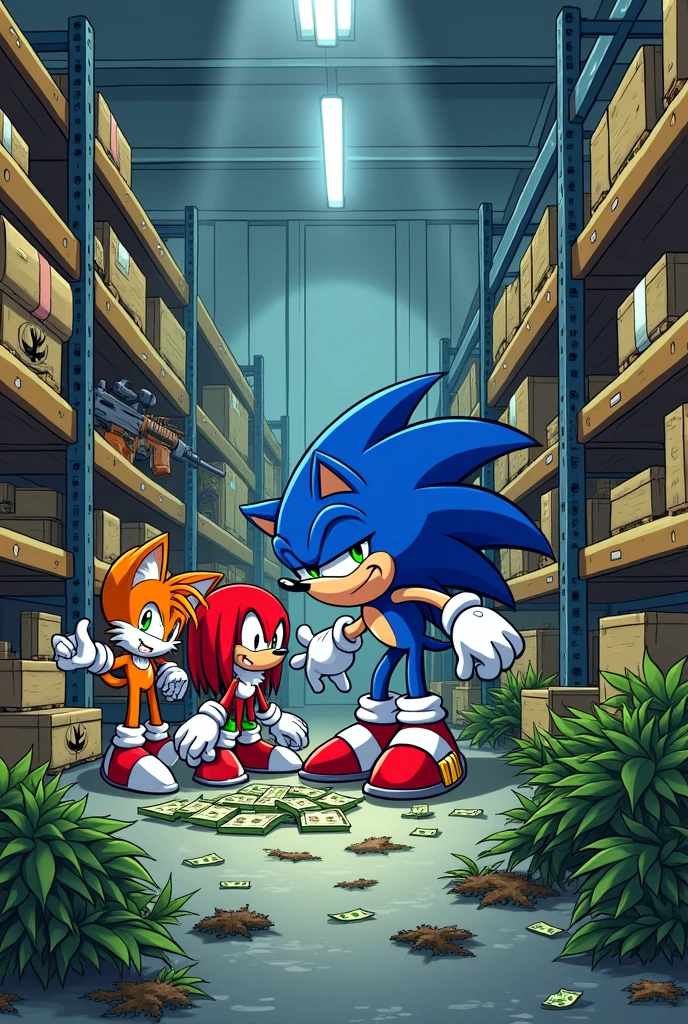entrepôt militaire ou il y'a des armes poser du canabis et de l'argent dans l'univers sonic en cartoon