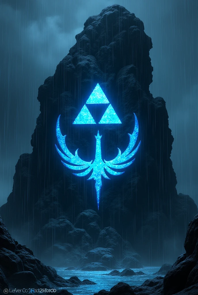 Navi blue wind symbol drawed black rock with heavy rain and thunder weather 