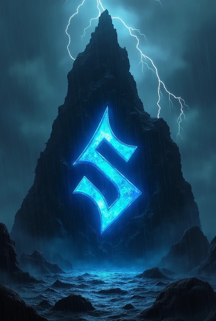 Navi blue wind symbol drawed black rock with heavy rain and thunder weather