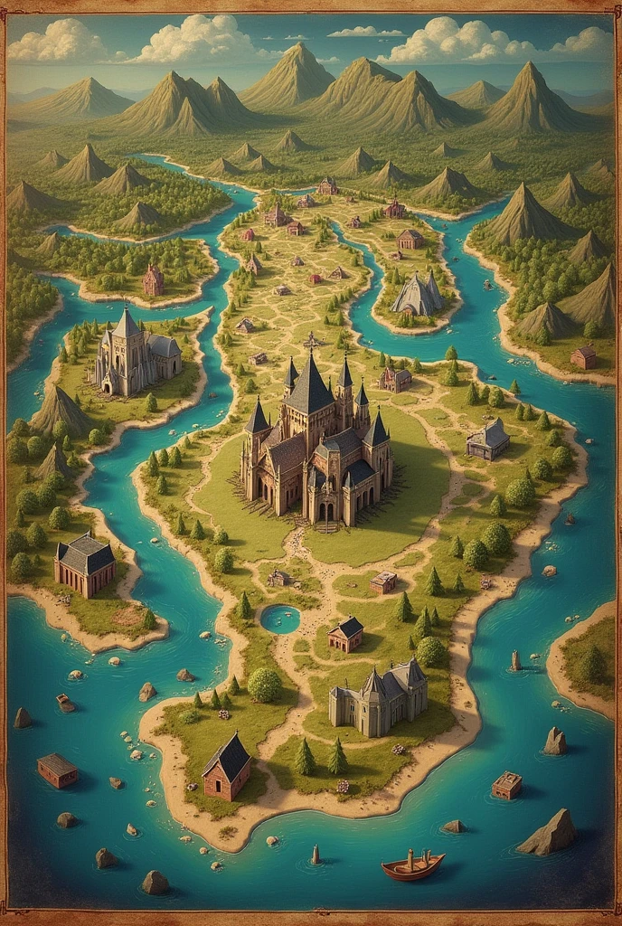 Create a medieval map with large territories, divided into three kingdoms