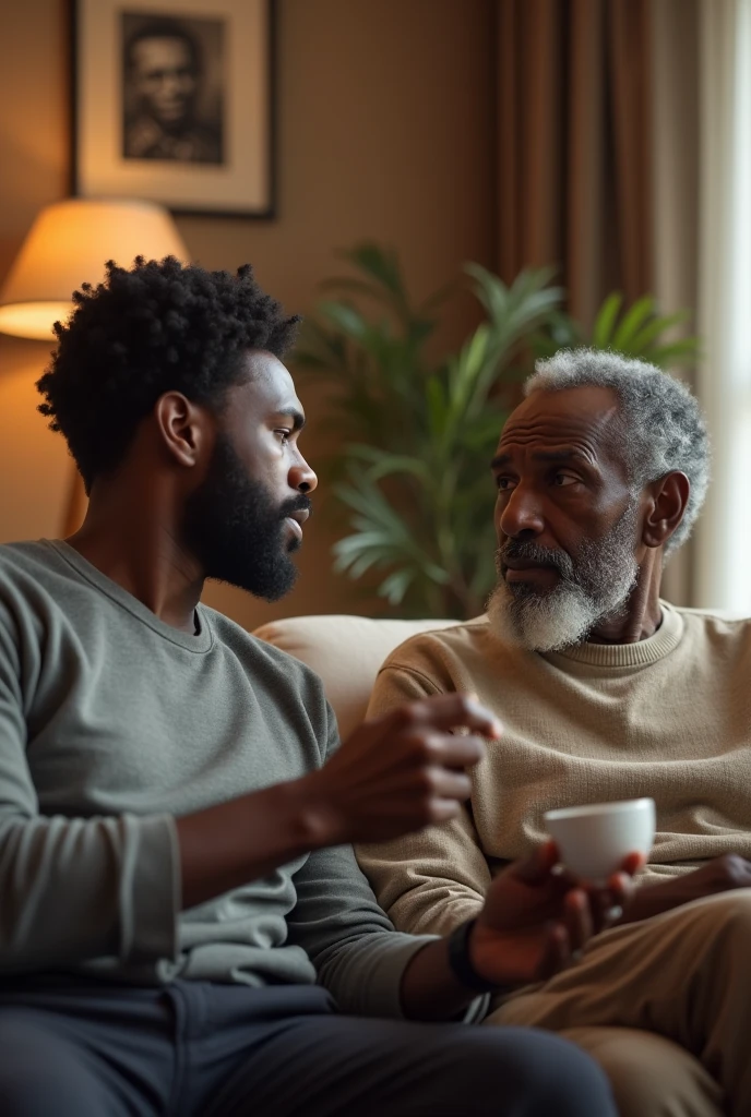 35 yesrs old africa man taking advice from his dad at home in a model house