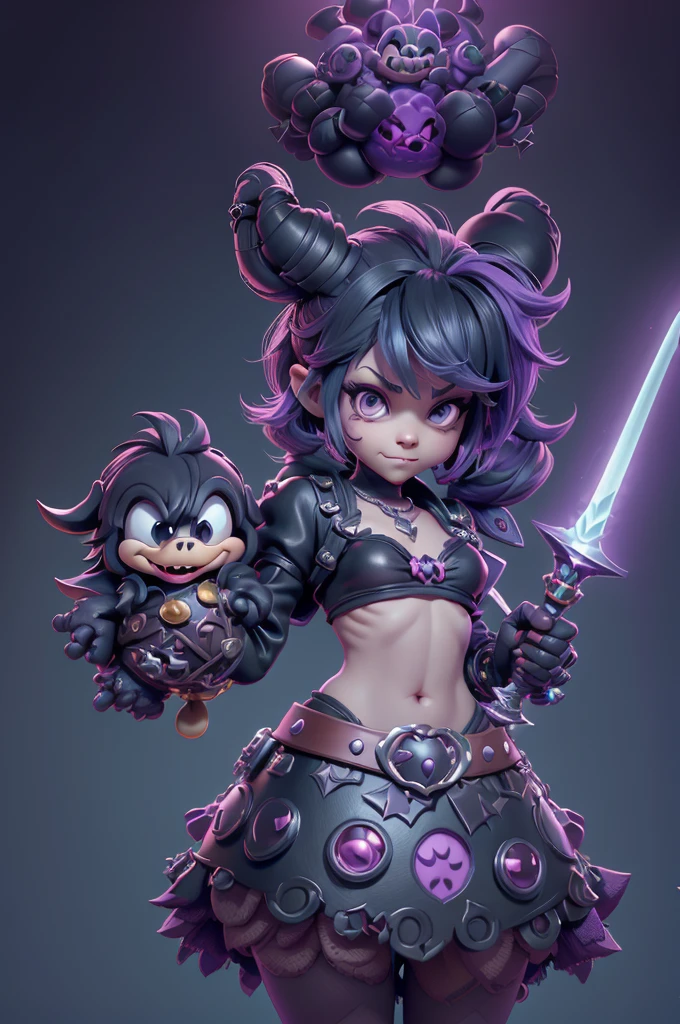 kingdom hearts style monsters, animal-based,3d style, shadown monster, Demons, darkness monster, rayman legends, mickey mouse character style, girl, kingdom hearts, covered by a cover, cold and cheerful colors, carrying magic sword, dark mouse in around, (Raytrace), big boobs,covered by a cover, language