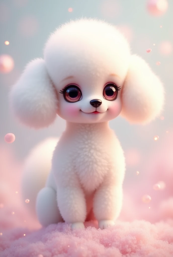 Very cute slim white toy poodle, The ears are drooping,Pastel colored fluffy, Glitter effect