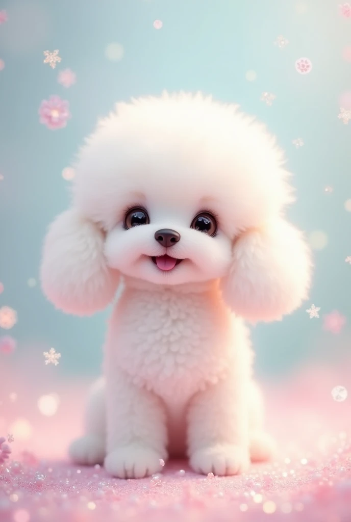 Very cute slim white toy poodle, The ears are drooping,Pastel colored fluffy, Glitter effect