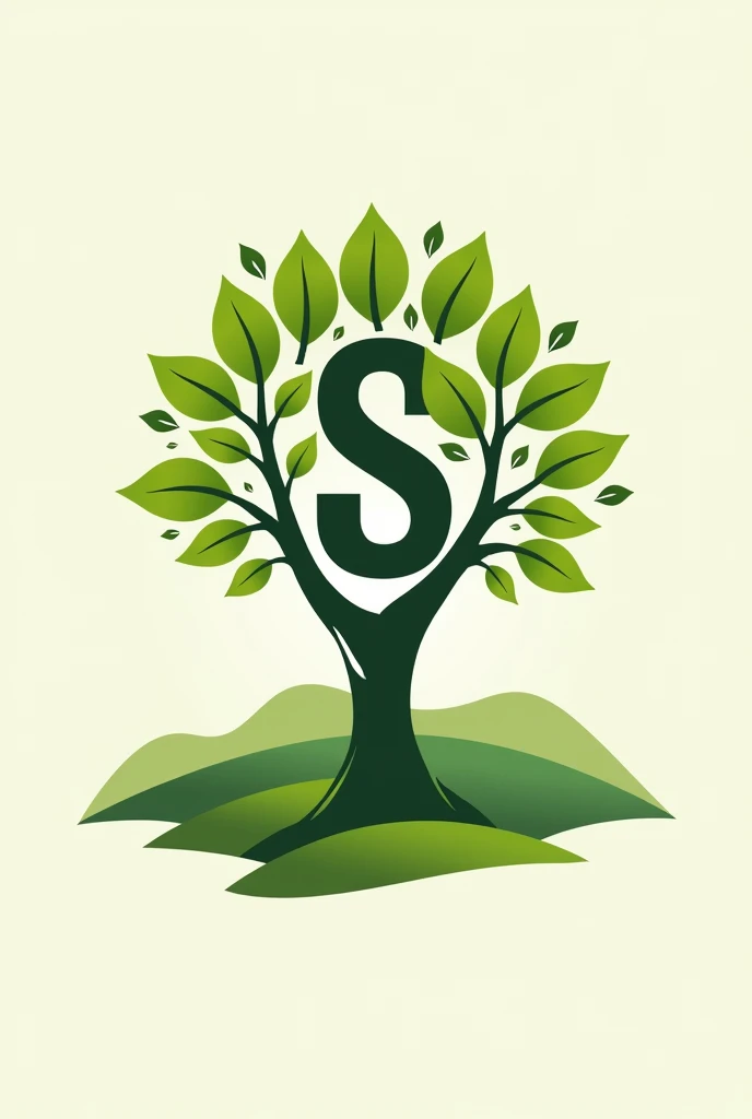 Make me a logo for my company that is green and contains hills and a tree, that contains the large capital S in the middle of the branches.
