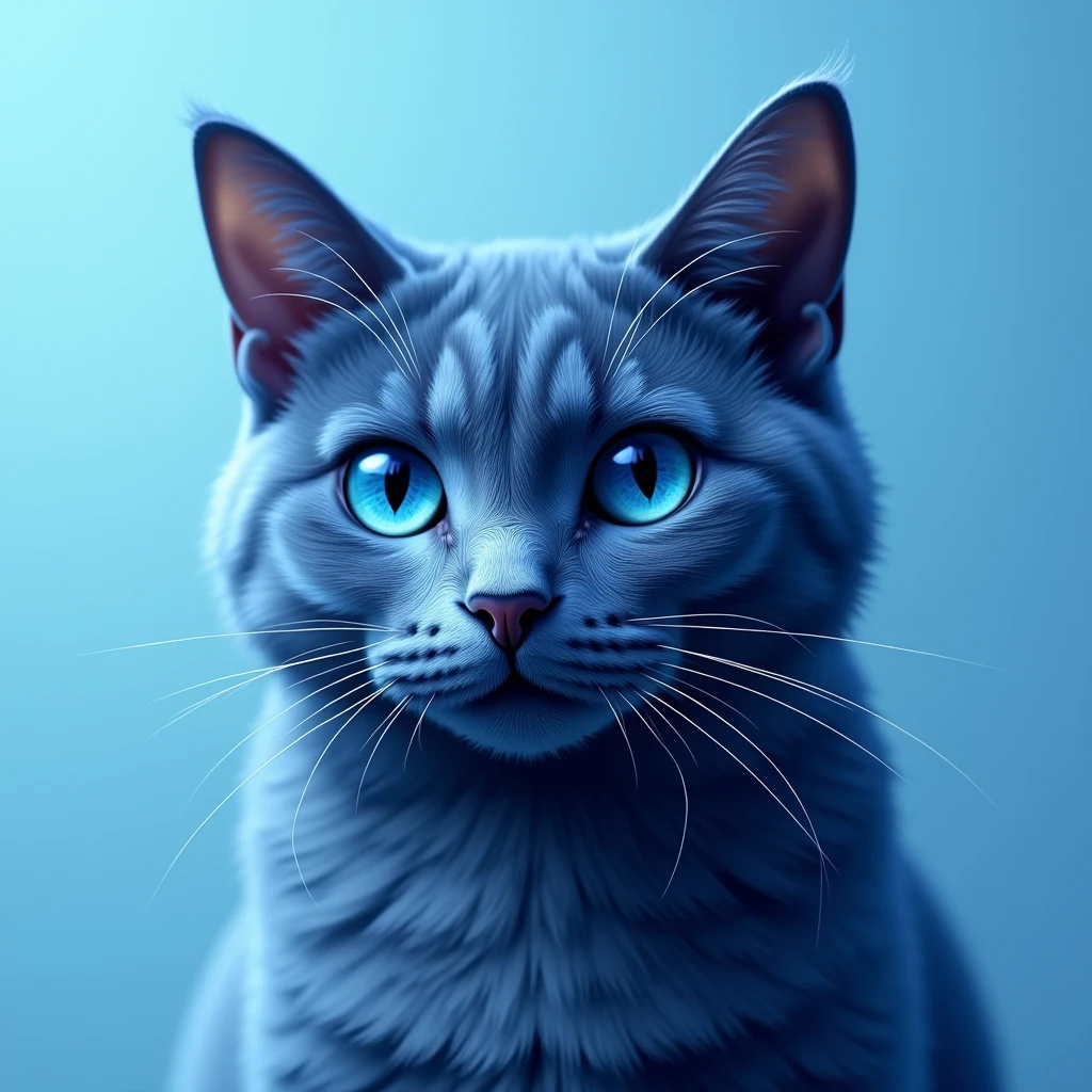 blue cat , cat inu , light blue background , head only , noble , parlak mavi göz