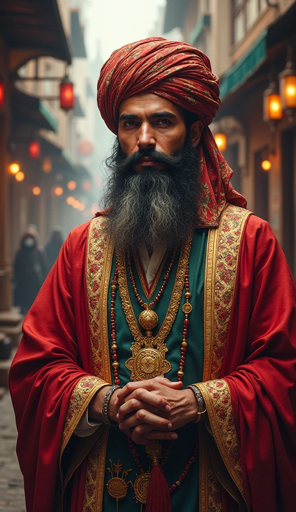 A stunning Molvi image, rendered in a vibrant and colorful style, with intricate details and patterns that will transport you to a bustling bazaar in the Middle East.