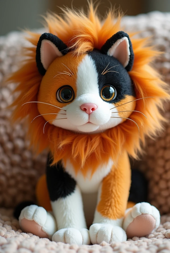 Calico cat stuffed toy with lion's mane