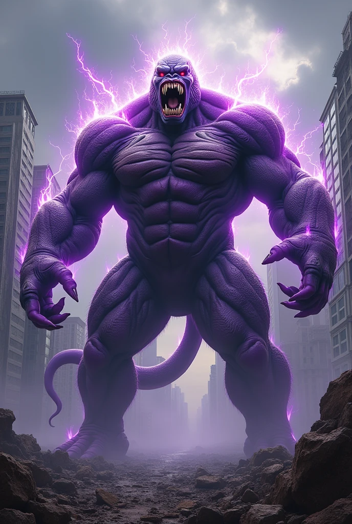 Draw a fusion between Venom and King Kong。High proportion of Frieza。Super Saiyan、Purple