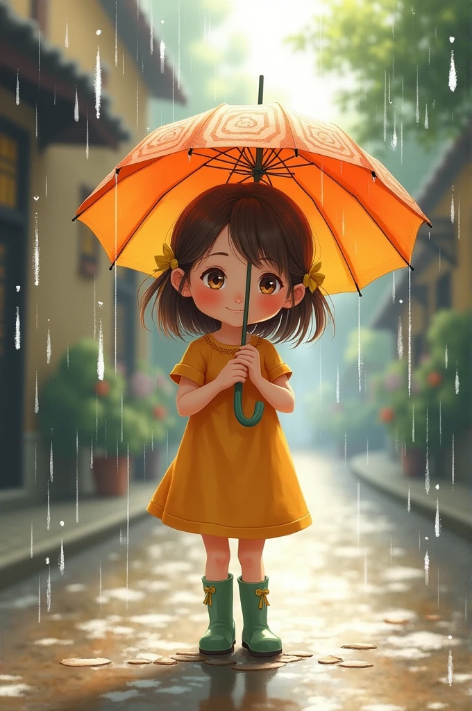 Cute girl with umbrella at rain
