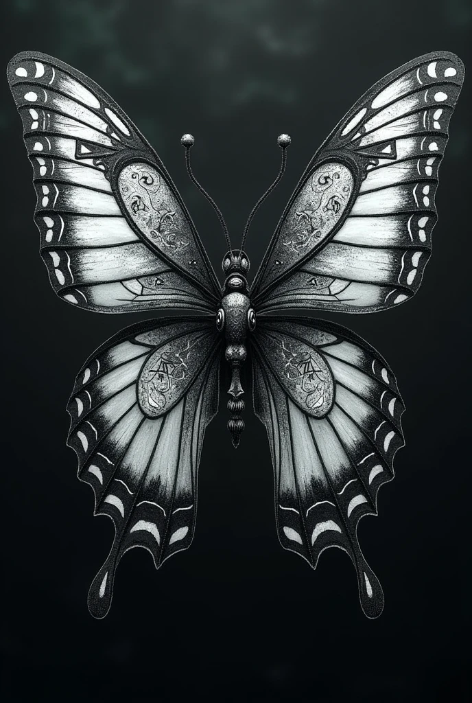night butterfly with black and white color, tattoo, gothic, sacred geometry moth