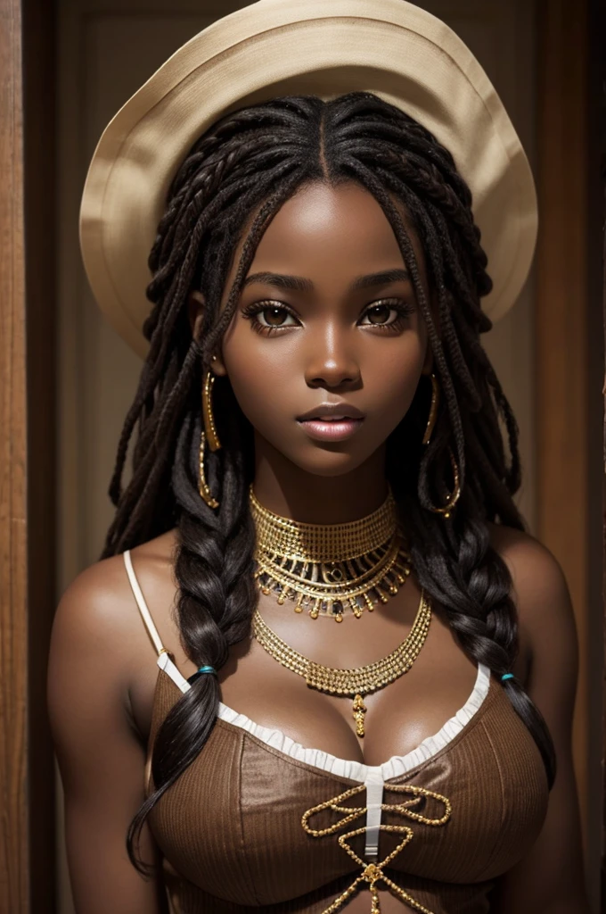 cute hair, chocolate skin, , beautiful face, deep ebony, showing big breafrican 