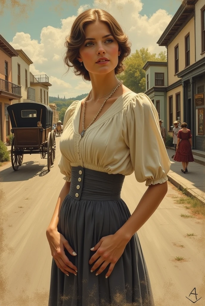 Norman Rockwell、female、Strokes、Painting、whole body、Old America、1900s、advertisement、Hand-drawn、paints、Old Style、monochrome、Accurate hands、Wagon