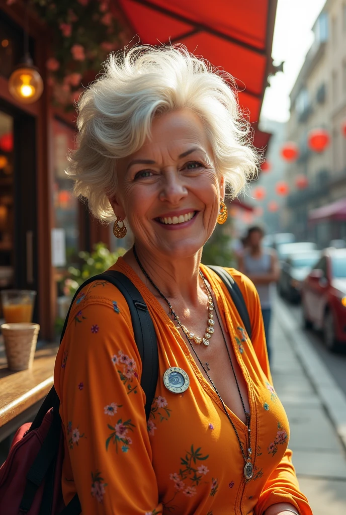 Woman 60 years old with a cheesy air ans style