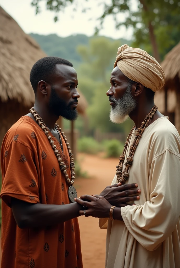 35 yesrs old africa man taking advice from his dad at the village 