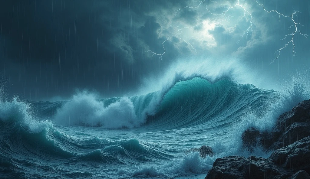 The rough sea with high waves and cyclonic storm