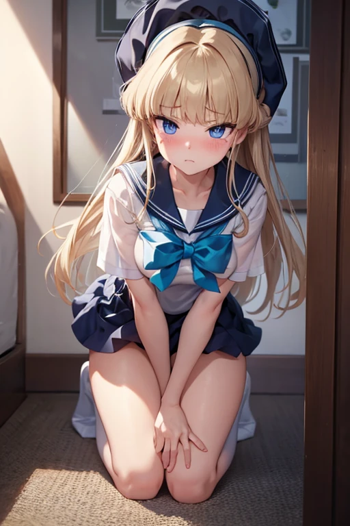 (masterpiece), best quality, expressive eyes, perfect face,nsfw:1.2,full body,embarrassed,breathless:1.4,humid:1.5,full-face blush:1.3,angry:1.3,see-through sailor uniform:1.2,crawling