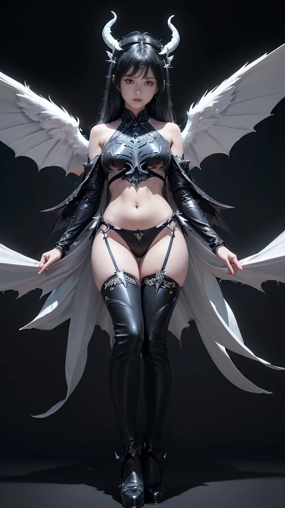 emphasis on wings, Wings grow from the shoulders, Angel wings and devil wings, White wings and black wings, ปีกbigโตทรงพลัง, (Realistic picture, highest resolution, 16ก), (A demon god with wide wings and enormous power on his shoulders., Twelve wings on the shoulders, Three black bat wings:1.2 3 white angel wings:1.5), 6 angel wings, 6 devil wings, (Beautiful girl with two meter long hair, Shiny black hairงาม, Smooth white skin, Lips are very red..), ((stand, เรียบร้อยalready)), (หน้าอกbig, เต้านมbig), (gigantic breast, breast augmentation, Breast 400 cc.., small waist, hips raised, small thighs, Long legs), (dynamic poses), (Armor that slightly covers the body), Separate theme, (Angel wings and devil wings), floating in the air above the groundดิน, background darkness, Embraced with twelve wings, Horns grow from the head., Those who have light, Wearing little armor, Energy comes out of the body.., sparkling wings, White light, black light, Amazing wings, beautiful posture, 8K resolution, Resolution 4000 x 2250 pixels, beautiful posture, Angel wings and devil wings, (Realistic picture, highest resolution, 16ก), (A demon god with wide wings and enormous power on his shoulders..., Twelve wings on the shoulders., Three black bat wings:1.2 , 3 white angel wings:1.5), Angel wings and devil wings, White wings and black wings, Angel wings and bat wings, Wings between wings, 12 Wings, 6 angel wings, 6 bat wings, Angel wings and devil wings, White wings and black wings,, (Beautiful girl with two meter long hair, Shiny black hair, Smooth white skin, Lips are very red..), My hair is very long., ((stand, already)), (หน้าอกbigโต, Plump breasts), (gigantic breast, small waist, hips raised, small thighs, Long legs), (dynamic poses), (Black and white tight suit, There are beautiful patterns.., Decorated with gold embroidery., Show your breasts), Separate theme, (Angel wings and devil wings), floating in the air above the ground, background darkness, Embraced with twelve wings, He is white and black.., A glowing rainbow on the back of the head, The biggest breasts, big , Backdrop of the Universe, dynamic gesture, Drive skin, Smooth white skin, Multi-layered wings,