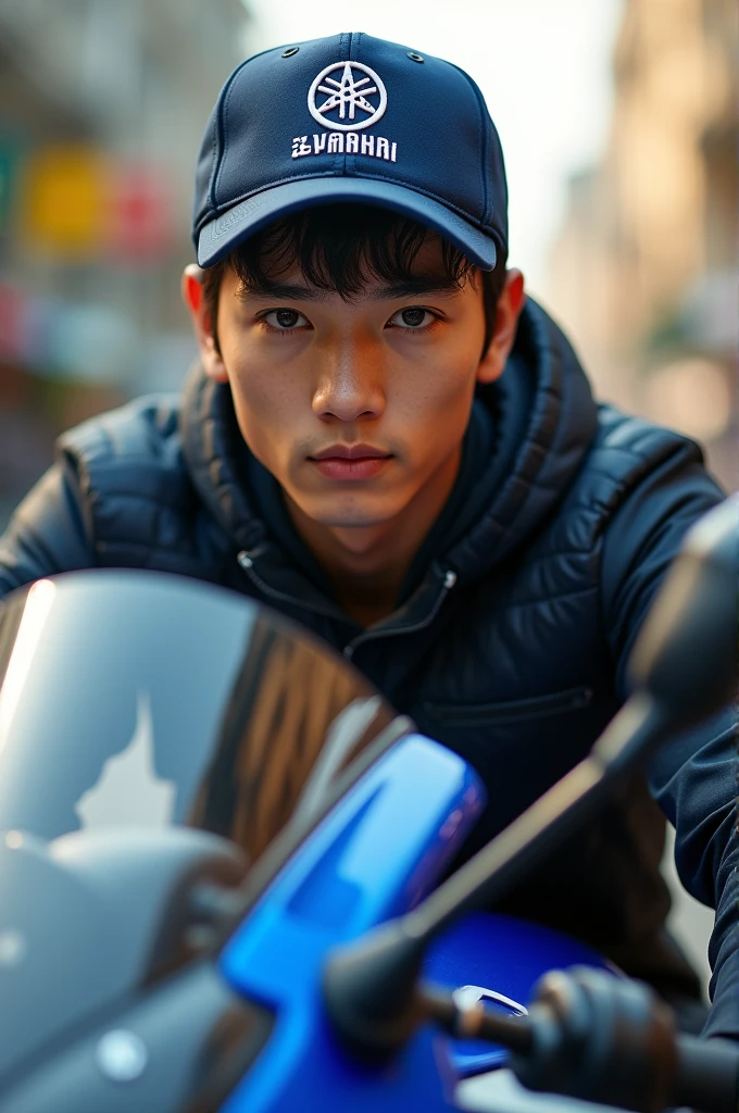 20 years old brother, Yamaha driver, hat with inscription " ThanhTan