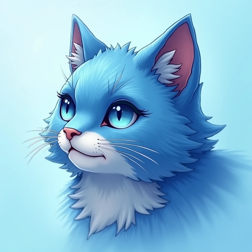 blue cat , cat inu , light blue background , head only , noble , bright blue eye , logo