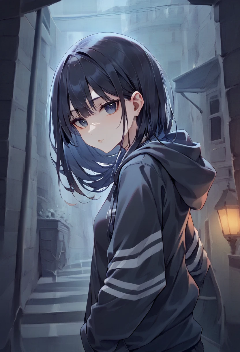 ((nsfw:2.0)),,(Girl with long black hair)、(I&#39;m sorry)Blue Eyes,(hair over one eye)、(cute),((pussy line))