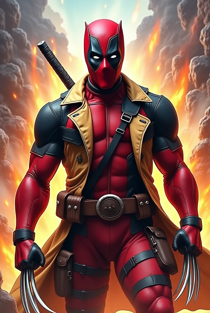 Creater Deadpool mix Wearing a Wolverine trench coat in style dragonball