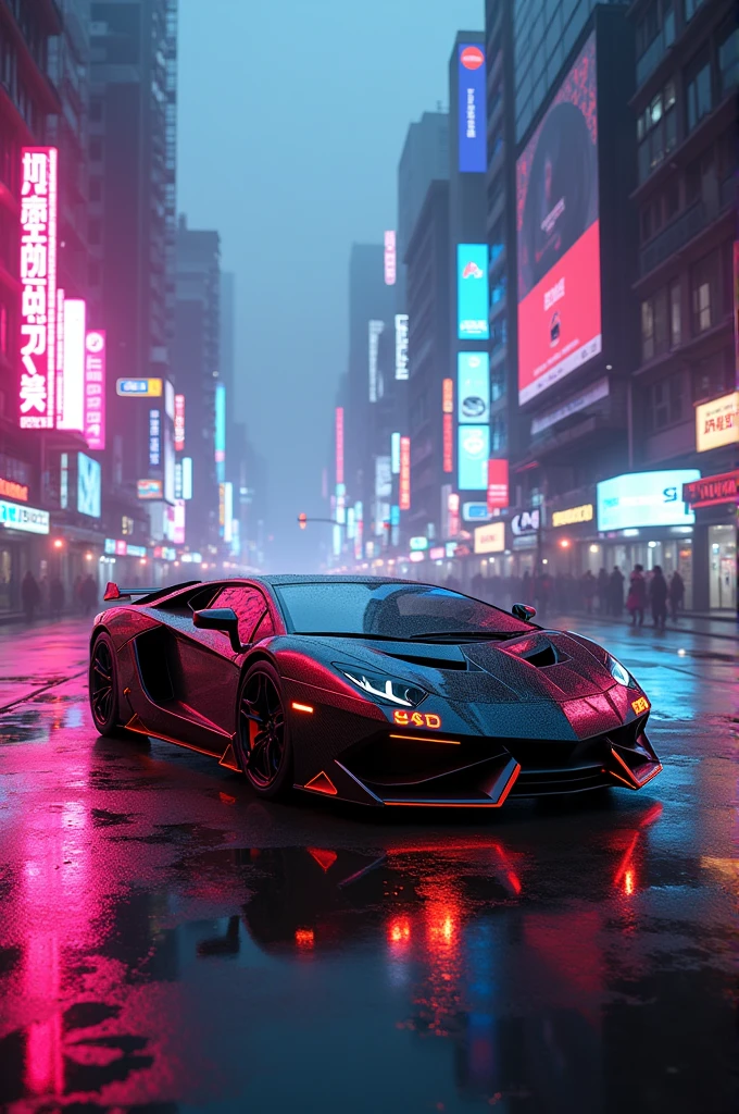 Aventador svj in cyberpunk neon city