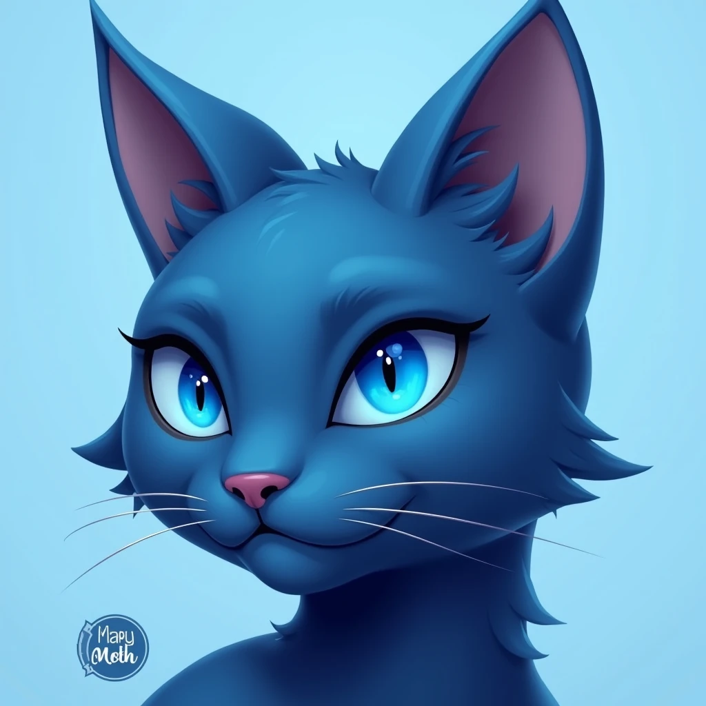blue cat, cat inu, light blue background, head only, noble, bright blue eye, round logo,