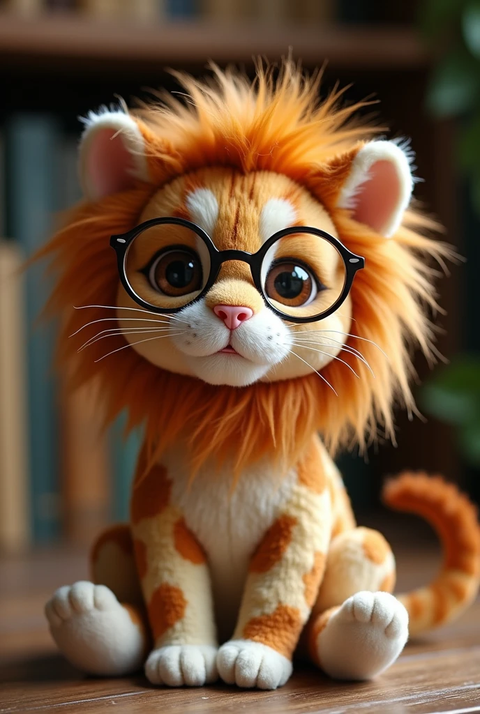 Calico cat stuffed toy with lion&#39;s mane and glasses